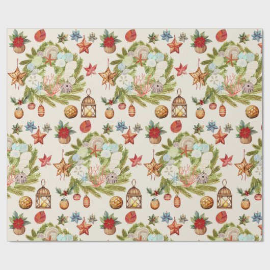 Tropisch eiland kust Kerstmis Cadeaupapier (Vlak)