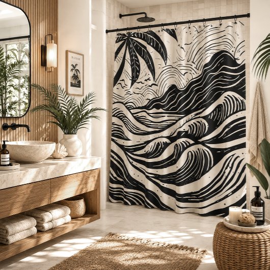 Tropisch eiland lithografische druk douchegordijn