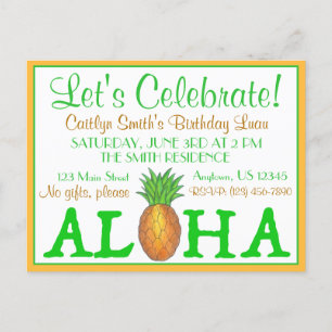 Tropisch eiland Luau Pineapple Hawaii Aloha Uitnodiging Briefkaart