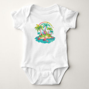Tropisch eiland met palmbomen en regenboog romper