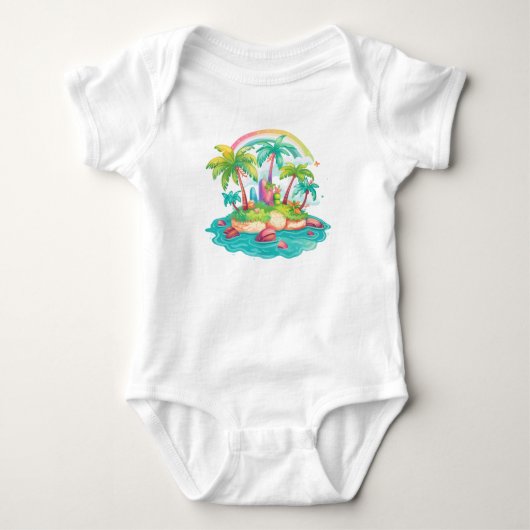 Tropisch eiland met palmbomen en regenboog romper (Voorkant)