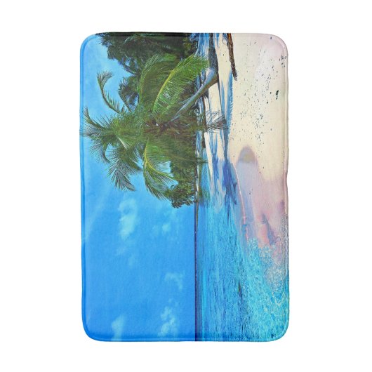Tropisch eiland met palmbomen en zandstrand badmat (Voorkant Verticaal)