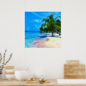 Tropisch eiland met palmbomen en zandstrand poster (Keuken)
