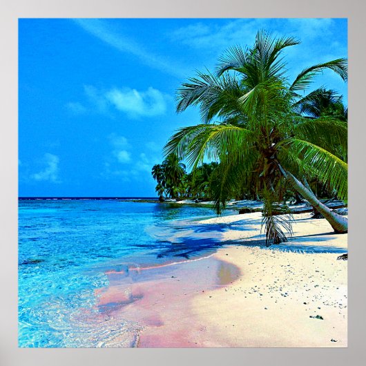 Tropisch eiland met palmbomen en zandstrand poster (Voorkant)