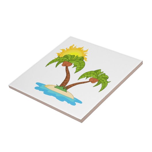 Tropisch eiland met twee palmbomen tegeltje (Zijkant)