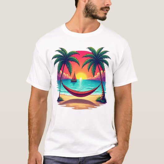 Tropisch eiland met zonsondergang Travel Illustrat T-shirt (Voorkant)