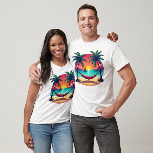 Tropisch eiland met zonsondergang Travel Illustrat T-shirt (Unisex)