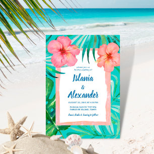 Tropisch eiland Palm Hibiscus Wedding Kaart