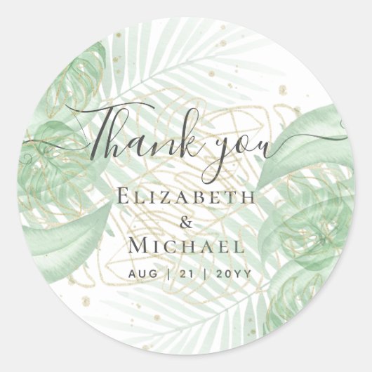 Tropisch eiland Palm Leaves Beach Wedding Ronde Sticker (Voorkant)