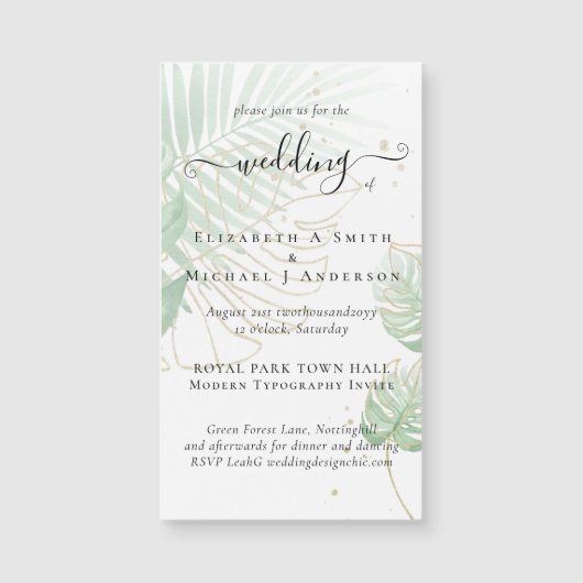 Tropisch Eiland Palmbladeren Strand Bruiloft (Voorkant)