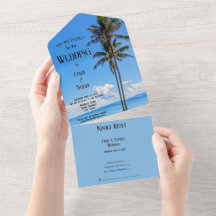 Tropisch eiland, palmbomen, blauwe Zeeen,