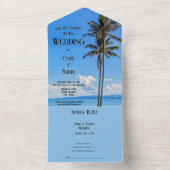 Tropisch eiland, palmbomen, blauwe Zeeen, All In One Uitnodiging (Binnen)