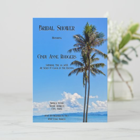 Tropisch eiland, palmbomen, blauwe Zeeen, Bridal Kaart (Staand voorkant)