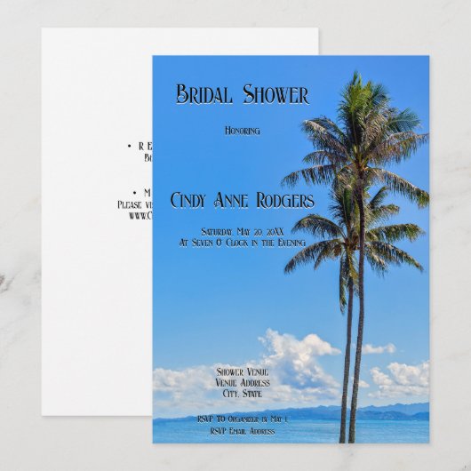 Tropisch eiland, palmbomen, blauwe Zeeen, Bridal Kaart (Voorkant / Achterkant)