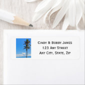 Tropisch eiland, palmbomen, blauwe Zeeen, bruiloft Etiket (Insitu)