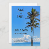 Tropisch eiland, palmbomen, blauwe Zeeen, bruiloft Save The Date (Voorkant / Achterkant)