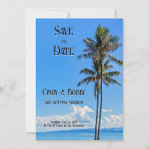 Tropisch eiland, palmbomen, blauwe Zeeen, bruiloft