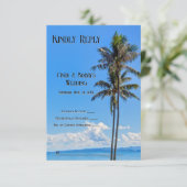 Tropisch eiland, palmbomen, blauwe Zeeen, RSVP Bedankkaart (Staand voorkant)