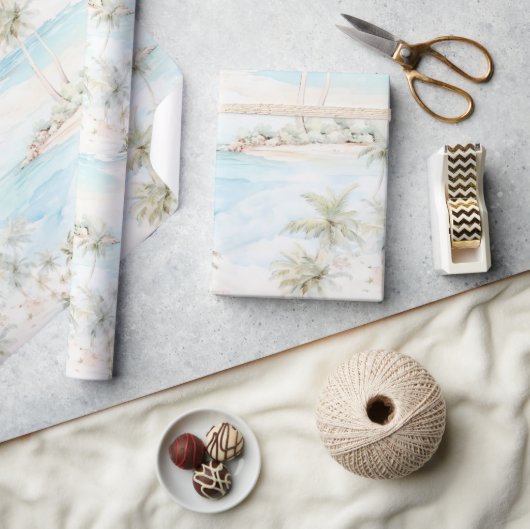 Tropisch Eiland Palmbomen Strand Cadeaupapier (Crafts)