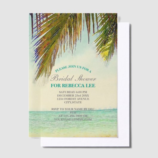 tropisch eiland palmboom strand bruidsfeestje vellum uitnodigingen (Offset)