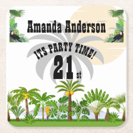 Tropisch eiland Palmboom Zonsondergang Kartonnen Onderzetters