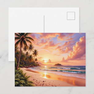 Tropisch Eiland Paradijs & Zonsondergang Levendige Briefkaart