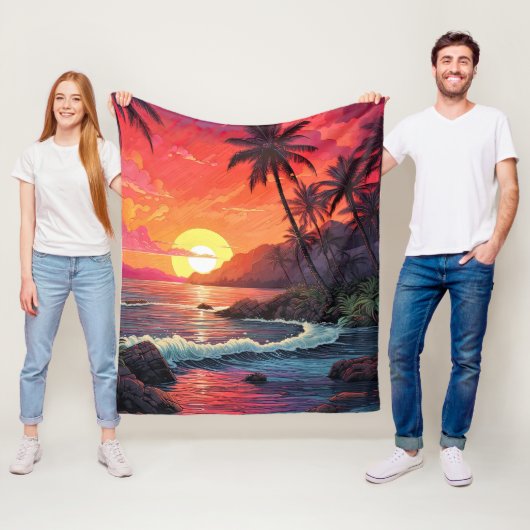 Tropisch eiland paradijs zonsondergang strand fleece deken (In situ)