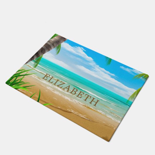 Tropisch eiland Paradise Beach gepersonaliseerd Deurmat (Schuin)