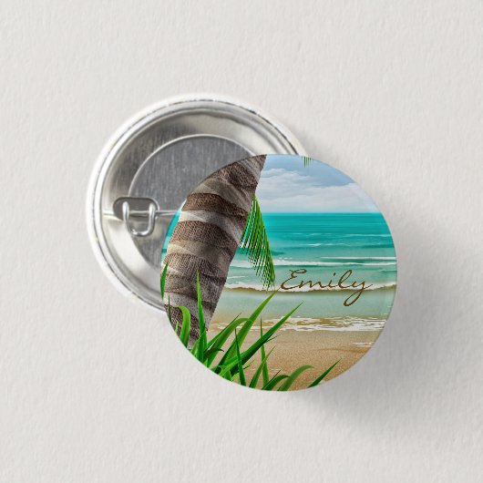 Tropisch eiland Paradise Beach gepersonaliseerd Ronde Button 3,2 Cm (Voorkant /achterkant)