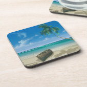 Tropisch eiland Paradise Boat op zandstrand Bier Onderzetter (Linkerzijde)