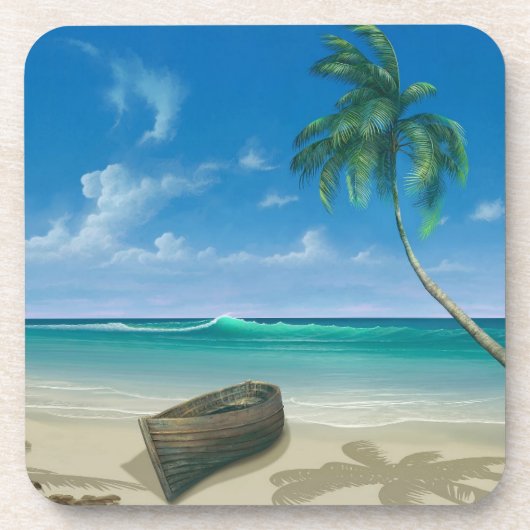Tropisch eiland Paradise Boat op zandstrand Bier Onderzetter (Voorkant)