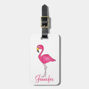 Tropisch eiland Paradise Hot Pink Flamingo Bird Bagagelabel