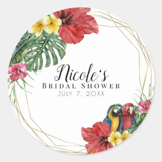 Tropisch eiland Paradise Vogels Bloemen Botanisch Ronde Sticker (Voorkant)