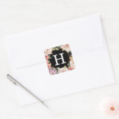 Tropisch eiland Pastel Floral Wedding Monogram Squ Vierkante Sticker (Envelop)