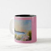 Tropisch eiland Pink Flamingos Tweekleurige Koffiemok (Voorkant links)