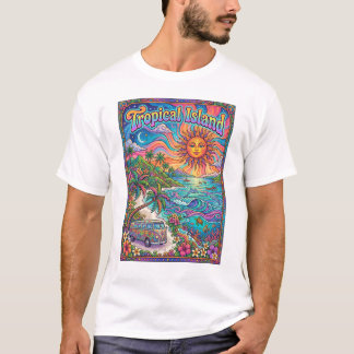 tropisch eiland psychedelische hippie stijl ontwer t-shirt