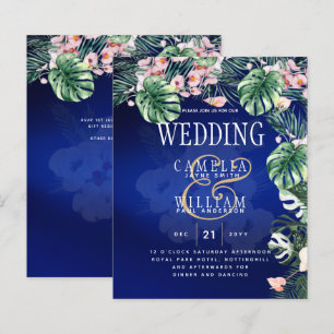 Tropisch eiland Royal Blue Flowers Leaves Wedding