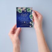 Tropisch eiland Royal Blue Flowers Leaves Wedding Flyer (Hand)
