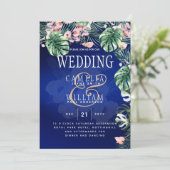 Tropisch eiland Royal Blue Flowers Leaves Wedding Kaart (Staand voorkant)