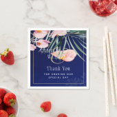 Tropisch eiland Royal Blue Flowers Leaves Wedding Servet (Insitu)