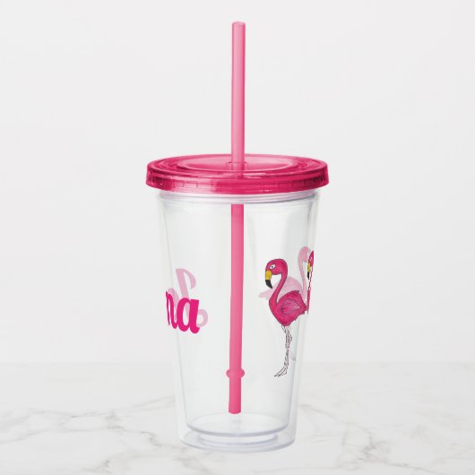 Tropisch eiland Roze Flamingo Bird Personated Acryl Drinkbeker (Rechts)