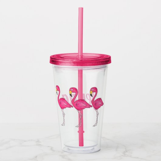 Tropisch eiland Roze Flamingo Bird Personated Acryl Drinkbeker (Voorkant)