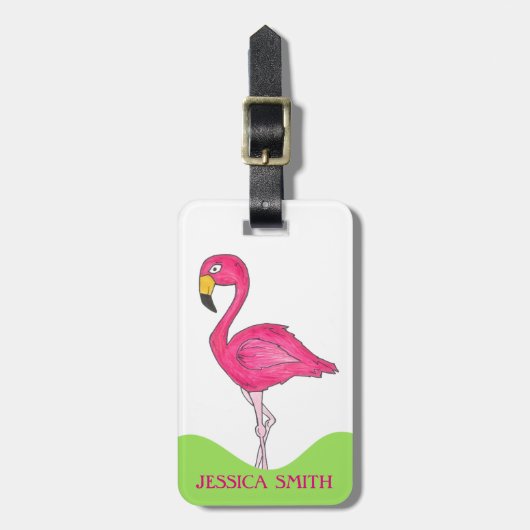 Tropisch eiland Roze Flamingo Bird Personated Bagagelabel (Voorkant verticaal)
