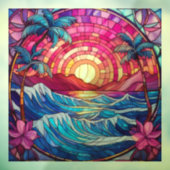 Tropisch eiland roze zonsondergang Glas in lood ku Raamsticker (Vel 3)