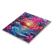 Tropisch eiland roze zonsondergang Glas in lood ku Tegeltje (Zijkant)