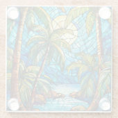 Tropisch eiland 's nachts Glas in lood kunst Glazen Onderzetter (Achterkant)