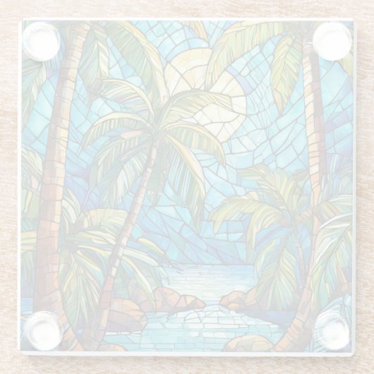 Tropisch eiland 's nachts Glas in lood kunst Glazen Onderzetter (Achterkant)