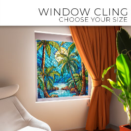 Tropisch eiland 's nachts Glas in lood kunst Raamsticker