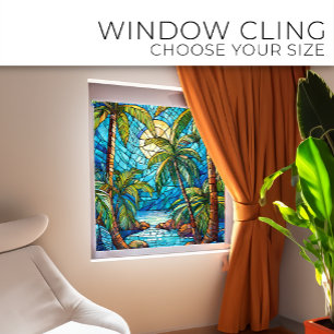 Tropisch eiland 's nachts Glas in lood kunst Raamsticker