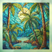 Tropisch eiland 's nachts Glas in lood kunst Raamsticker (Vel 3)